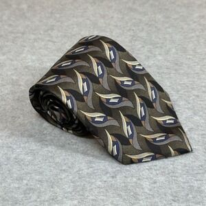 Vintage Arrow Neck Tie Green Gray 100% Silk Abstract Geometric Print Made In USA